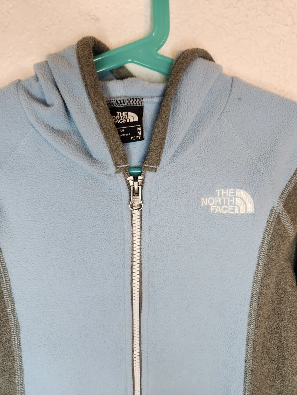 The North FaceFleece Sweatshirt Jacket Solid Teal Blue Gray Full Zip Sz M 10 12